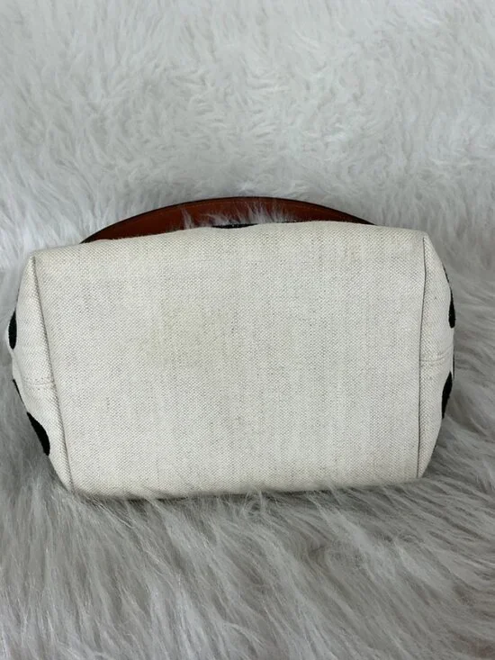 Longchamp Roseau Essential Ivory Black Polka Dot Fabric Small Bucket Bag - Picture 4 of 12